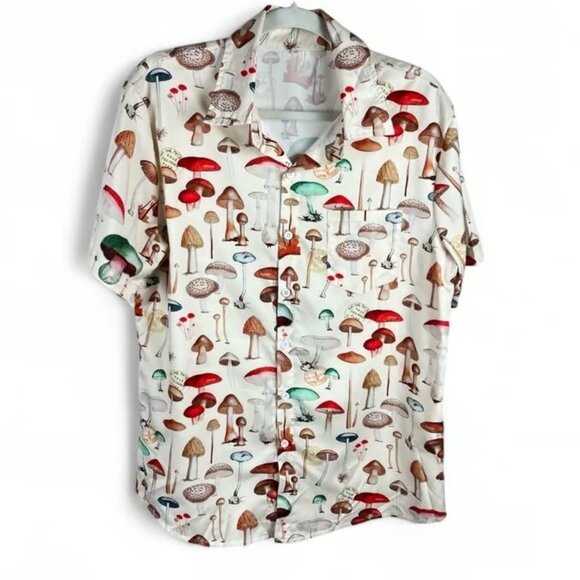 Tops - Vintage-Inspired Mushroom Print Button-Up Shirt – Size S Gorpcore Goblin